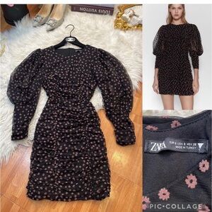 Zara NWT Ruched Floral Body Con Mini Dress